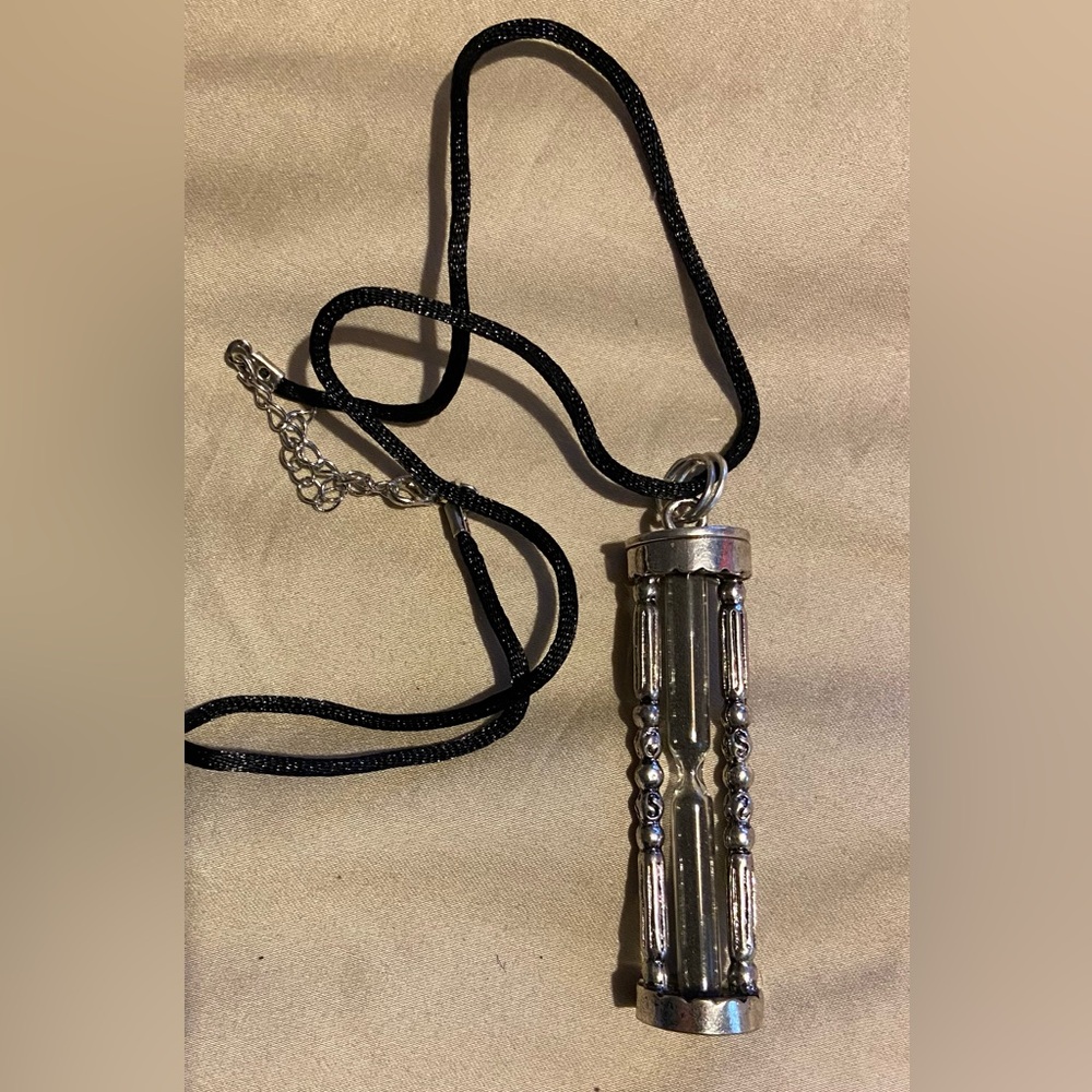 Steampunk silver tone Hourglass Pendant Necklace